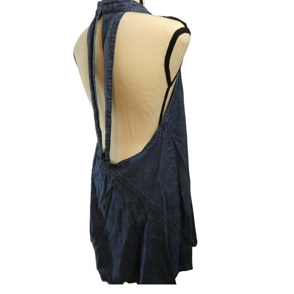 Free People Medium Halter Denim Open Backside Dress Cotton Boho - Picture 5 of 6
